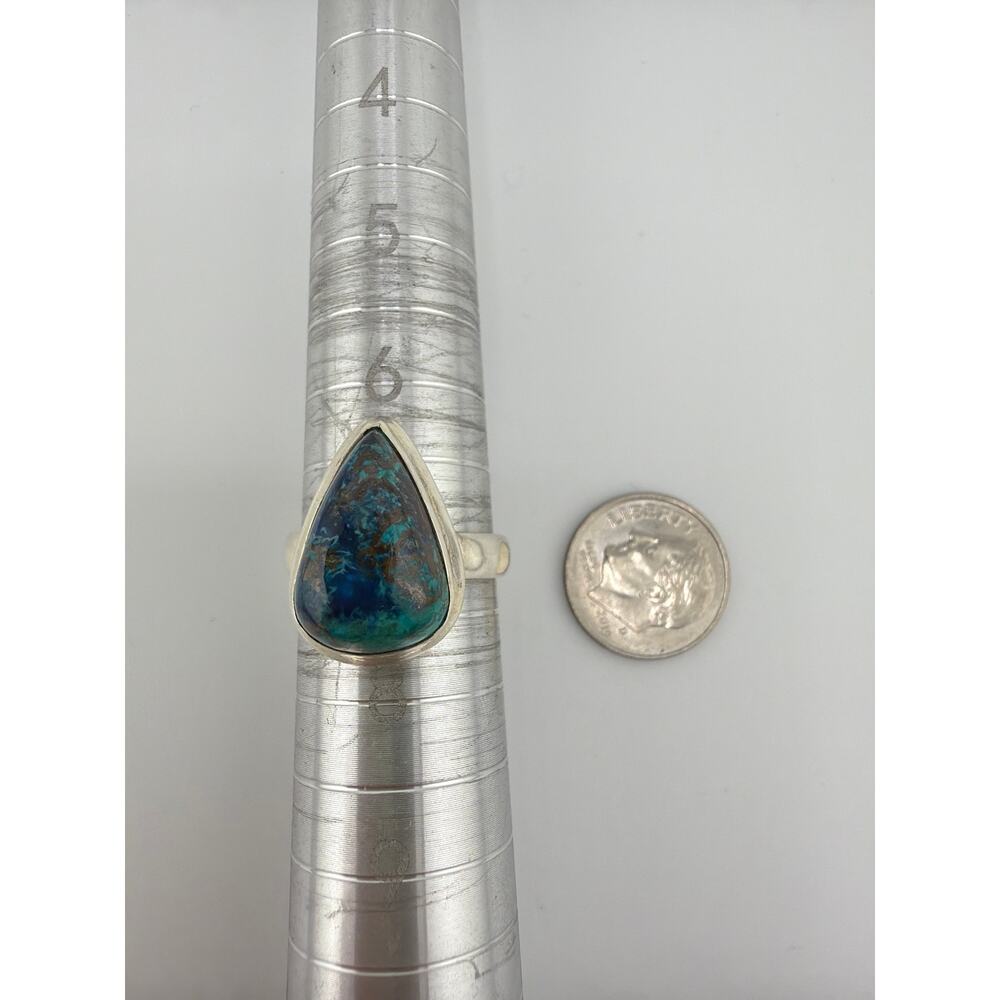 Teardrop Azurite Blue Green 925 Sterling Silver Statement Ring Size 7 - Picture 3 of 7